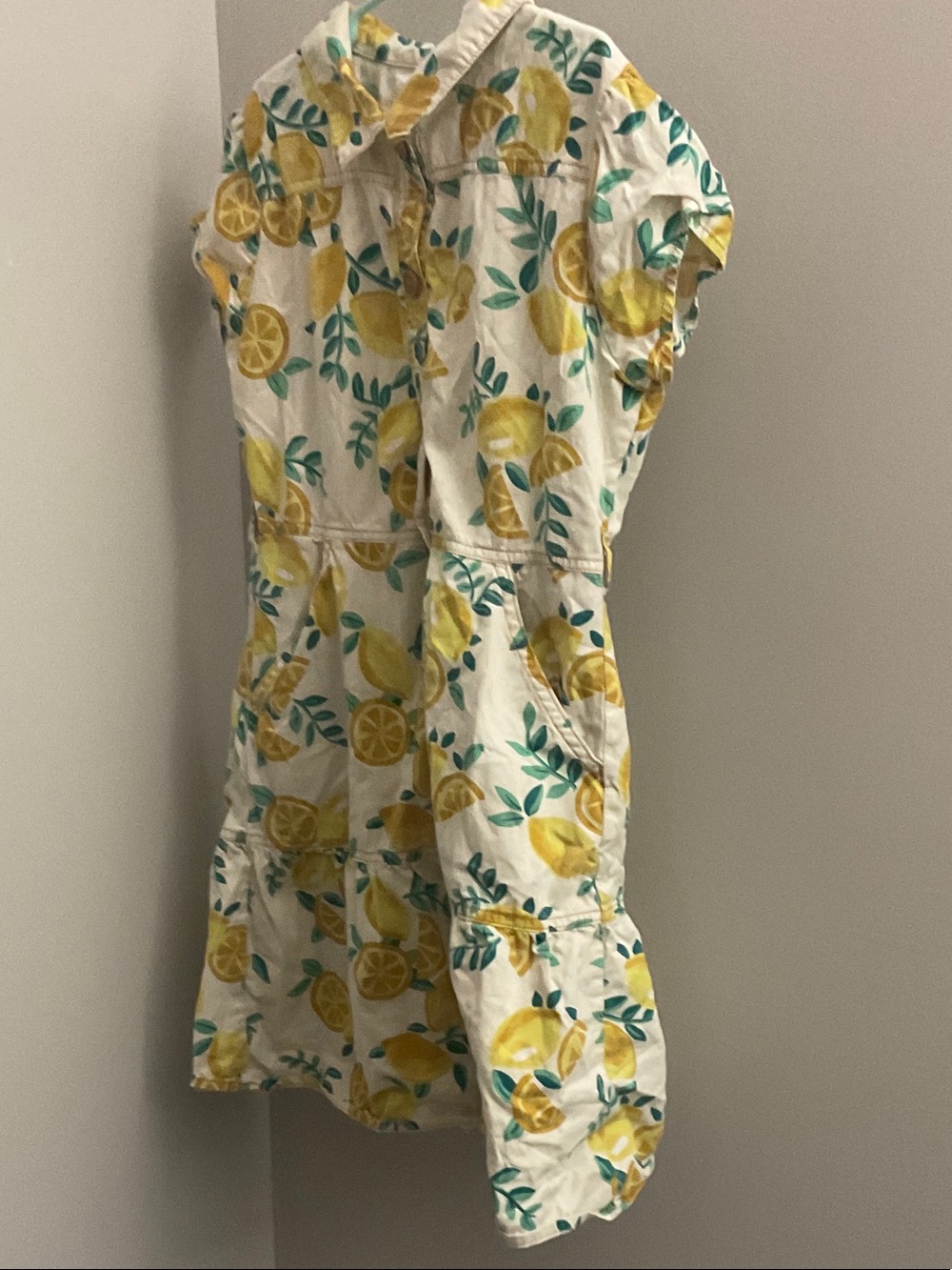 wonder nation White Dress with Yellow Lemon Print and Green Leaves